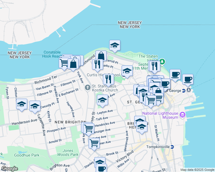 map of restaurants, bars, coffee shops, grocery stores, and more near 146 Westervelt Avenue in Staten Island
