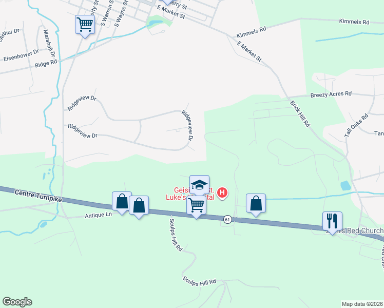 map of restaurants, bars, coffee shops, grocery stores, and more near 103 Cedar Crest Court in Orwigsburg