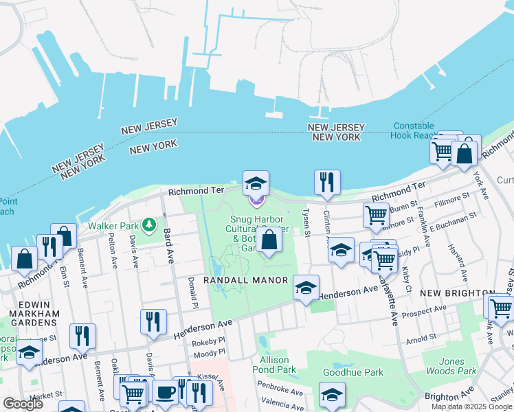 map of restaurants, bars, coffee shops, grocery stores, and more near 1000 Richmond Terrace in Staten Island
