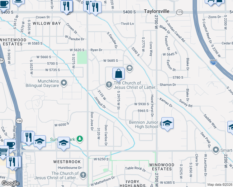 map of restaurants, bars, coffee shops, grocery stores, and more near 5901 South 2975 West Street in Salt Lake City