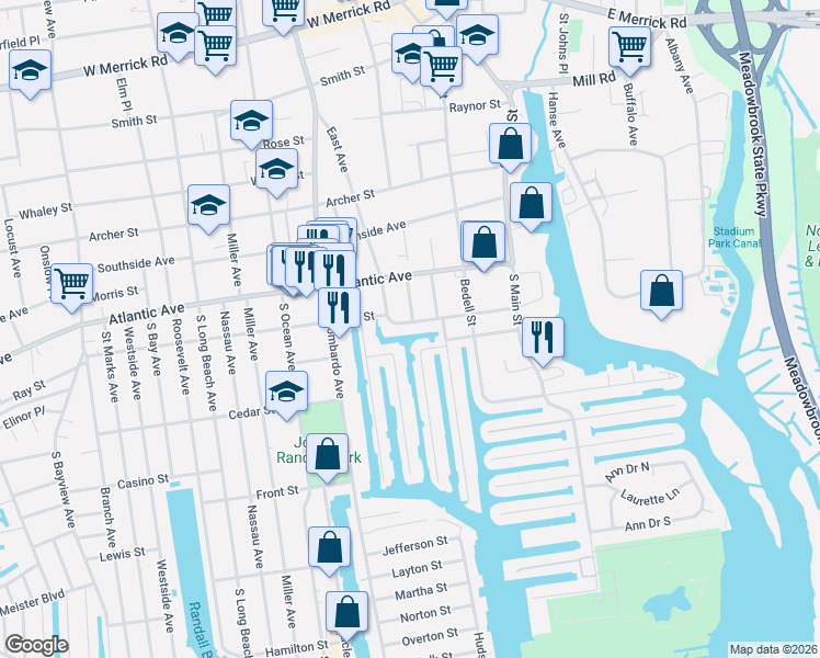 map of restaurants, bars, coffee shops, grocery stores, and more near 95 Ray Street in Freeport