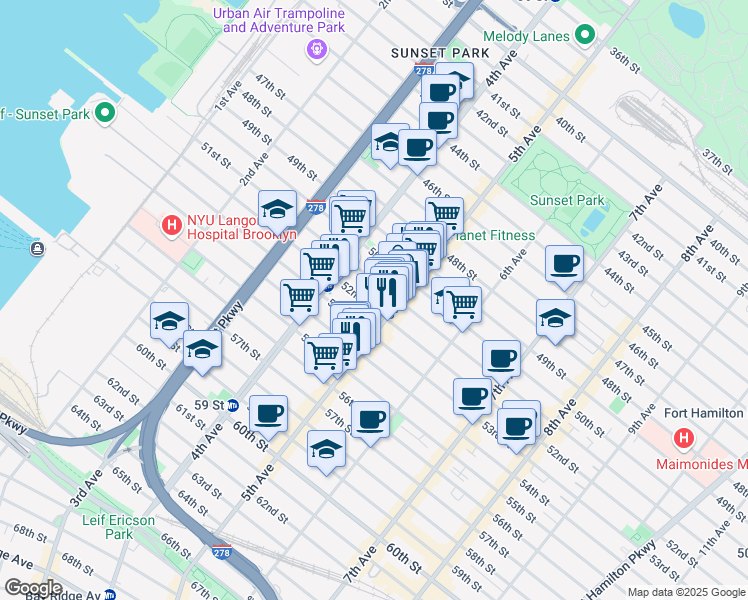 map of restaurants, bars, coffee shops, grocery stores, and more near 459 52nd Street in Brooklyn