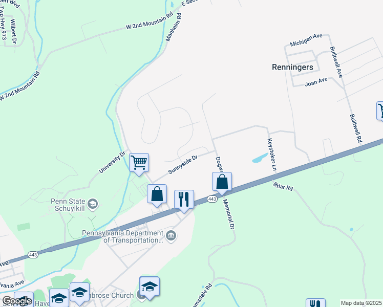 map of restaurants, bars, coffee shops, grocery stores, and more near 18 East Abby Lane in Schuylkill Haven