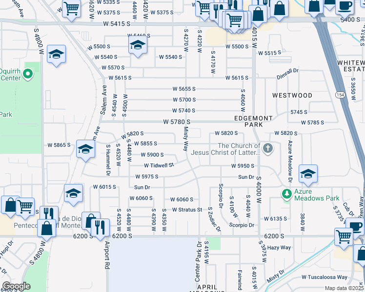 map of restaurants, bars, coffee shops, grocery stores, and more near 5900 Misty Way in Kearns