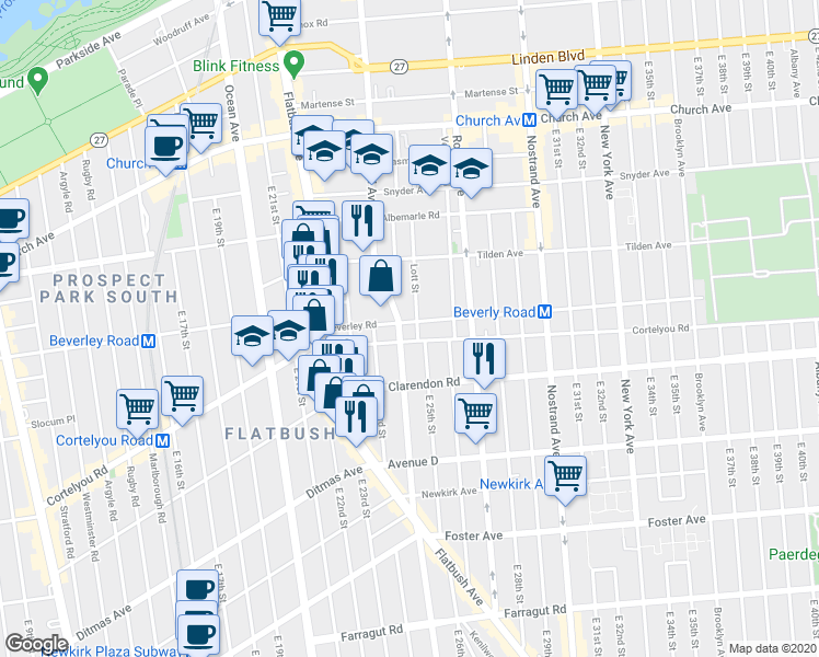 map of restaurants, bars, coffee shops, grocery stores, and more near 2439 Bedford Avenue in Brooklyn