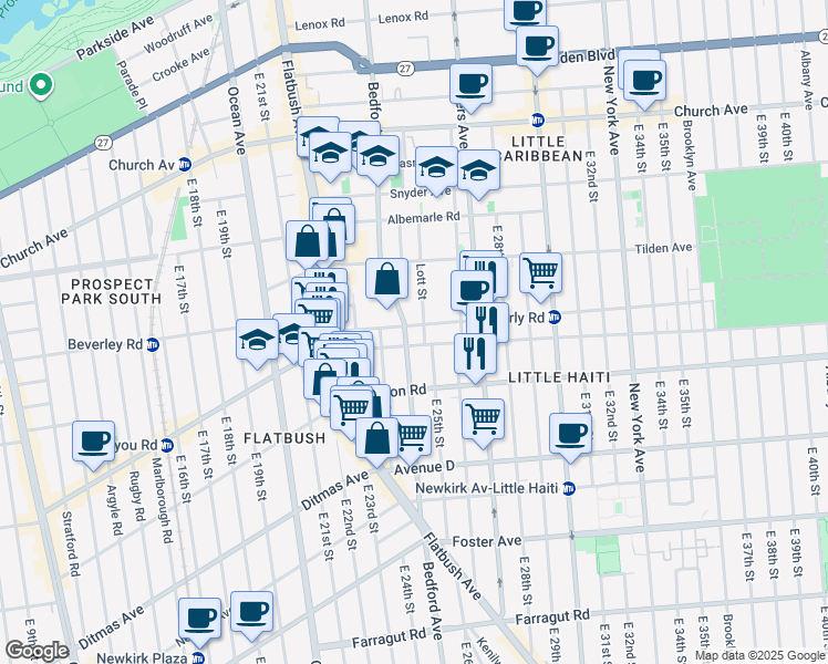 map of restaurants, bars, coffee shops, grocery stores, and more near 2439 Bedford Avenue in Brooklyn