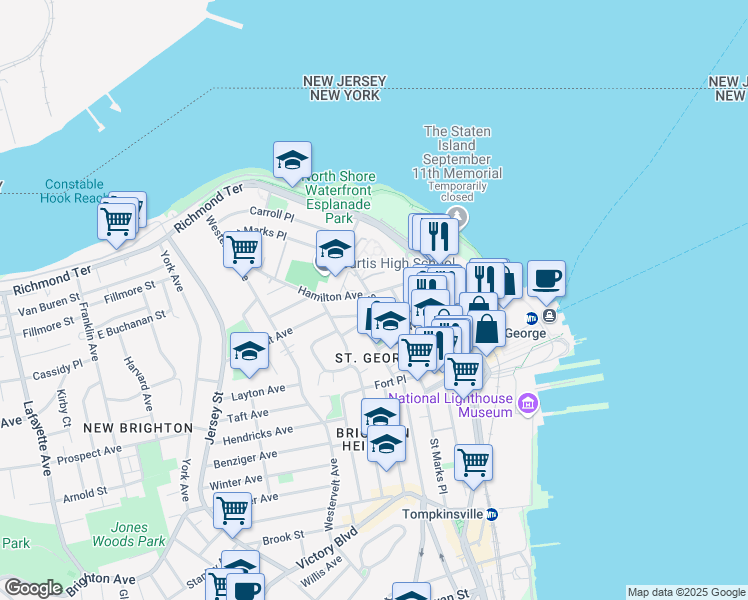 map of restaurants, bars, coffee shops, grocery stores, and more near 37 Belmont Place in Staten Island