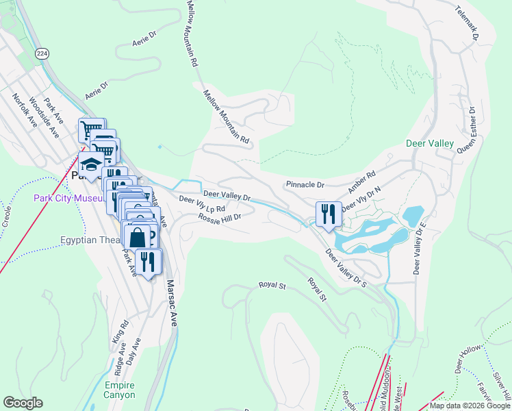map of restaurants, bars, coffee shops, grocery stores, and more near 690 Deer Valley Drive in Park City