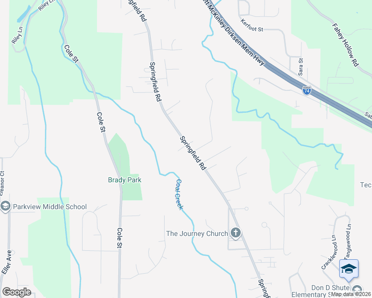 map of restaurants, bars, coffee shops, grocery stores, and more near 1614 Springfield Rd in East Peoria