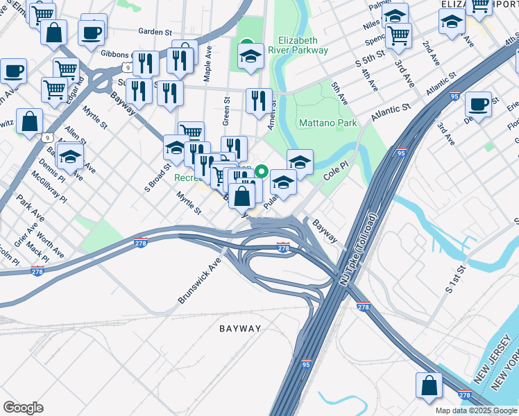 map of restaurants, bars, coffee shops, grocery stores, and more near 447 Fern Place in Elizabeth