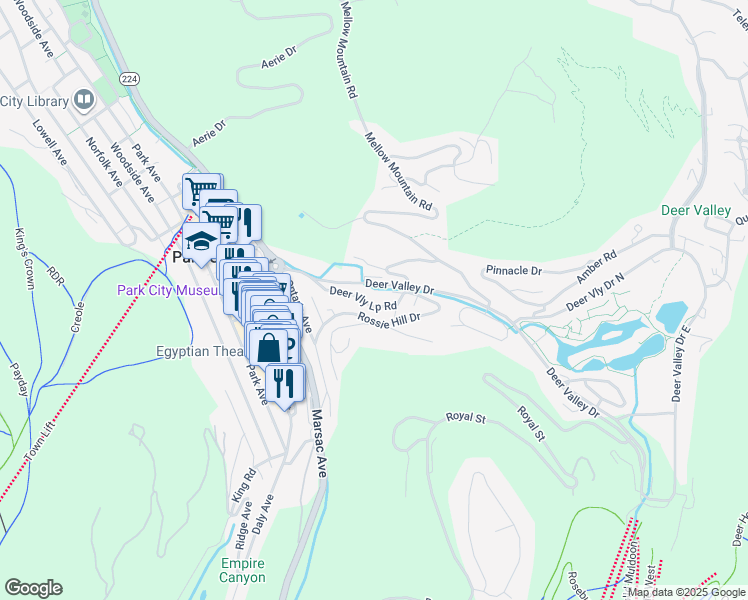 map of restaurants, bars, coffee shops, grocery stores, and more near 568 Deer Valley Drive in Park City