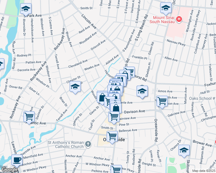 map of restaurants, bars, coffee shops, grocery stores, and more near 2816 Davis Street in Oceanside