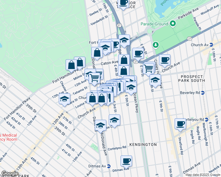 map of restaurants, bars, coffee shops, grocery stores, and more near 312 East 2nd Street in Brooklyn