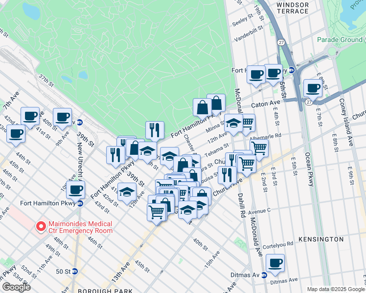 map of restaurants, bars, coffee shops, grocery stores, and more near 3550 12th Avenue in Brooklyn