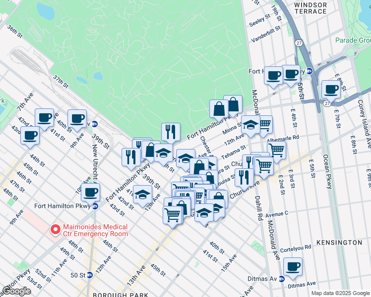 map of restaurants, bars, coffee shops, grocery stores, and more near 3550 12th Avenue in Brooklyn
