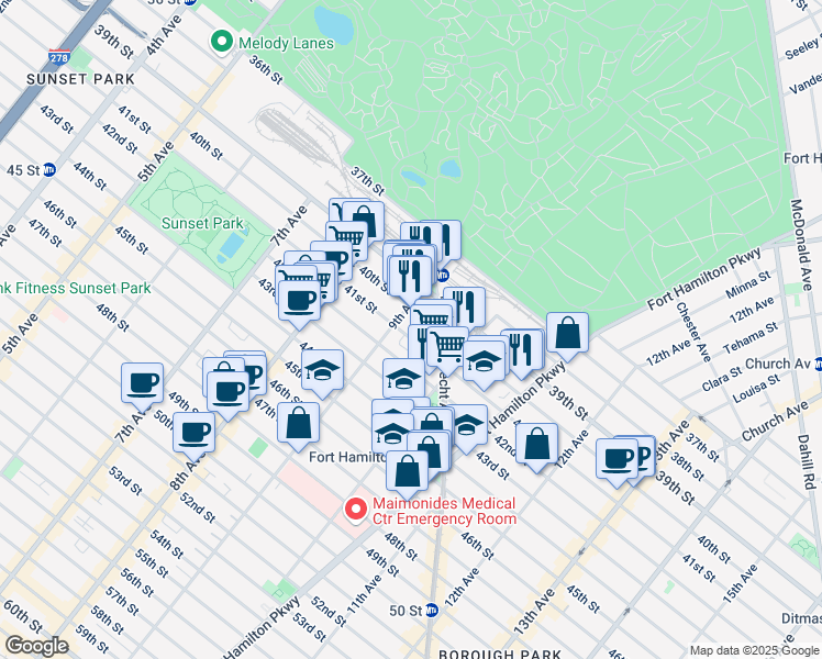 map of restaurants, bars, coffee shops, grocery stores, and more near 952 41st Street in Brooklyn
