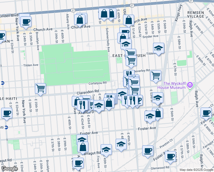 map of restaurants, bars, coffee shops, grocery stores, and more near 704 East 46th Street in Brooklyn