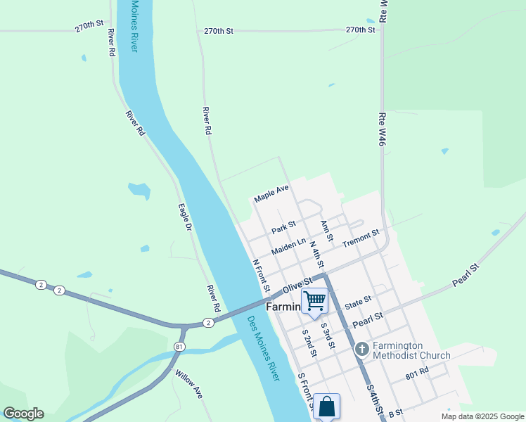 map of restaurants, bars, coffee shops, grocery stores, and more near 500-514 North 2nd Street in Farmington