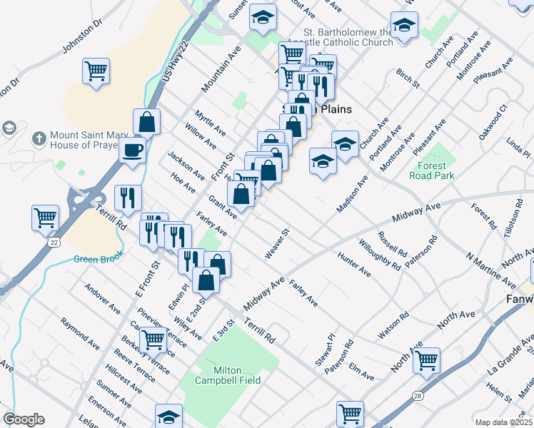 map of restaurants, bars, coffee shops, grocery stores, and more near 518 Hunter Avenue in Scotch Plains