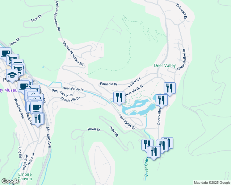 map of restaurants, bars, coffee shops, grocery stores, and more near 1308 Pinnacle Court in Park City