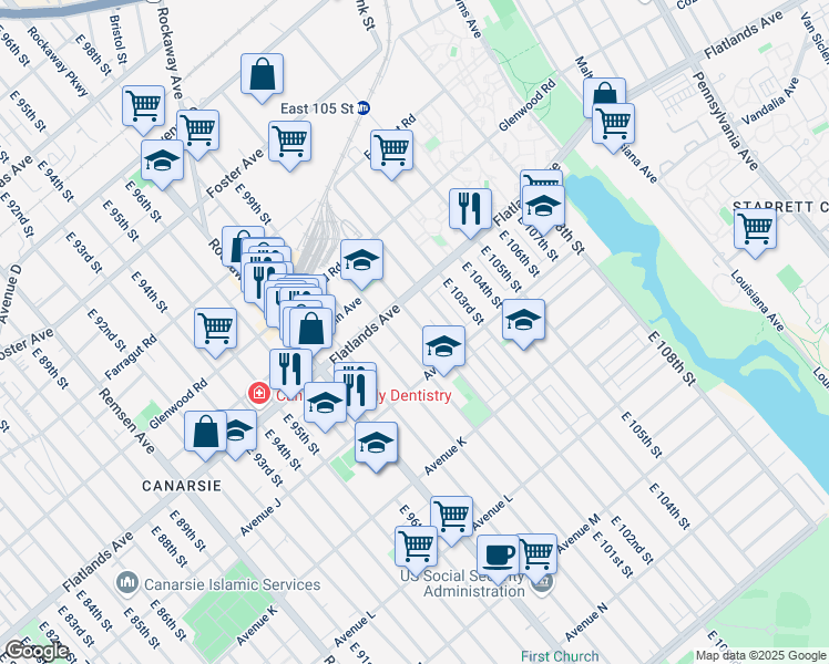 map of restaurants, bars, coffee shops, grocery stores, and more near 902 East 101st Street in Brooklyn