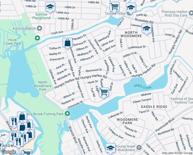 map of restaurants, bars, coffee shops, grocery stores, and more near 778 Sherwood Street in Valley Stream