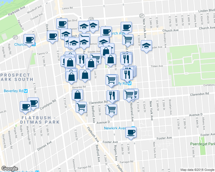 map of restaurants, bars, coffee shops, grocery stores, and more near 194 Veronica Place in Brooklyn