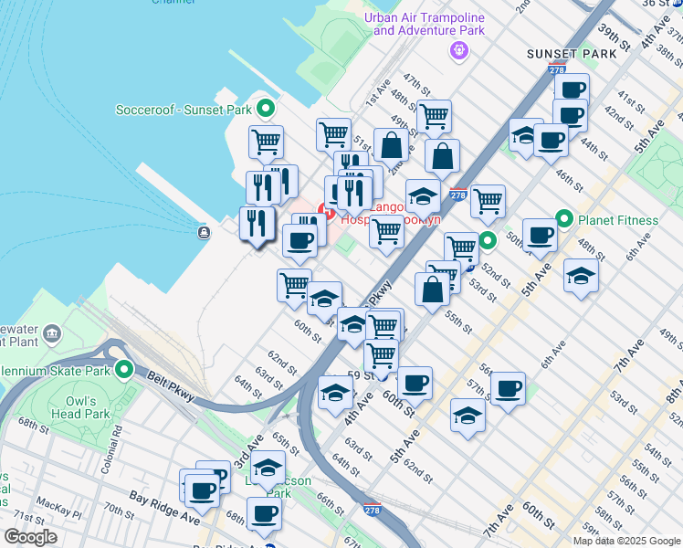 map of restaurants, bars, coffee shops, grocery stores, and more near 5603 2nd Avenue in Brooklyn