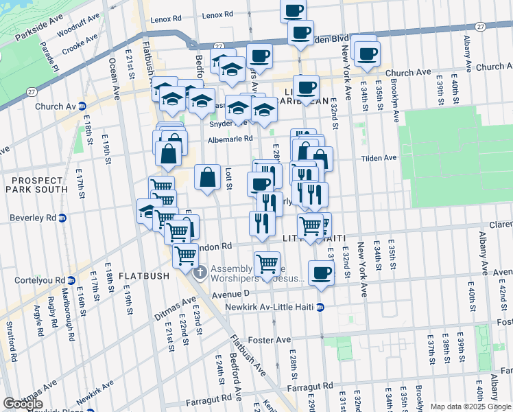 map of restaurants, bars, coffee shops, grocery stores, and more near 194 Veronica Place in Brooklyn
