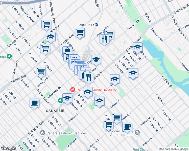 map of restaurants, bars, coffee shops, grocery stores, and more near 294 Conklin Avenue in Brooklyn