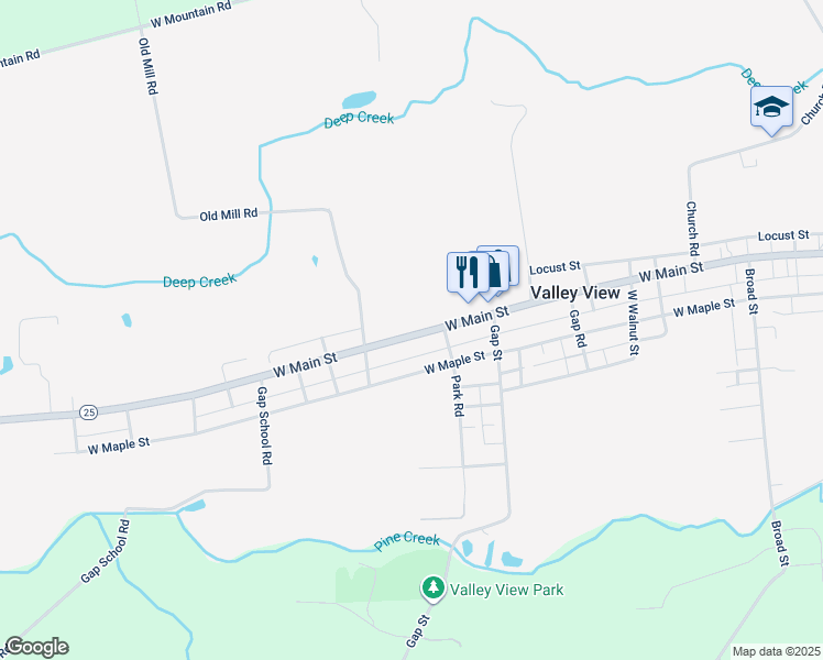 map of restaurants, bars, coffee shops, grocery stores, and more near 1308 West Main Street in Valley View