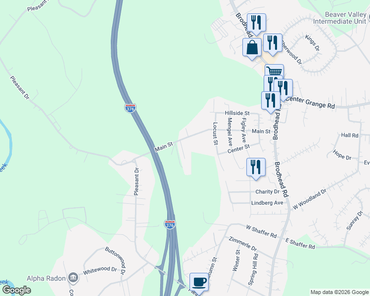 map of restaurants, bars, coffee shops, grocery stores, and more near 3170 Main Street in Aliquippa
