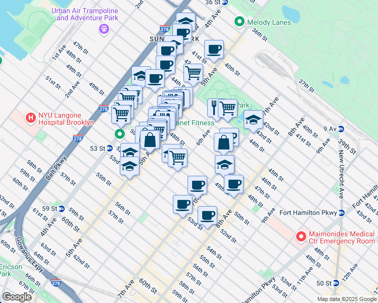 map of restaurants, bars, coffee shops, grocery stores, and more near 572 47th Street in Brooklyn