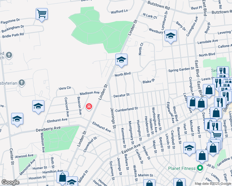 map of restaurants, bars, coffee shops, grocery stores, and more near 2309 Kemmerer Street in Bethlehem