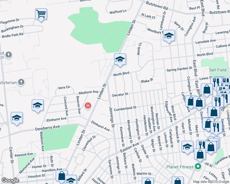 map of restaurants, bars, coffee shops, grocery stores, and more near 2309 Kemmerer Street in Bethlehem