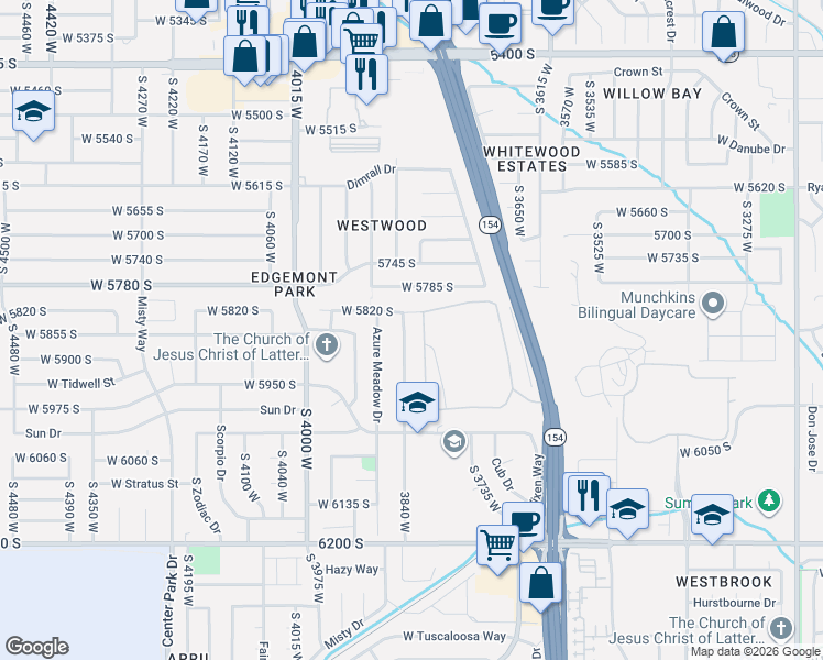 map of restaurants, bars, coffee shops, grocery stores, and more near 3828 West 5820 South in Salt Lake City