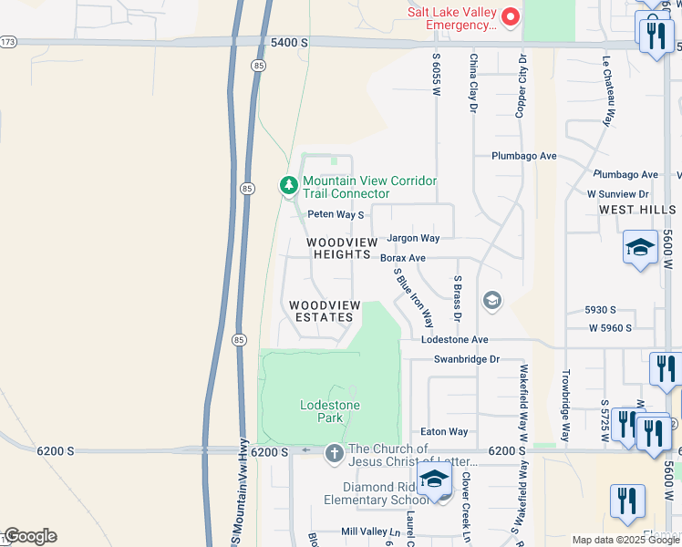 map of restaurants, bars, coffee shops, grocery stores, and more near 5806 Far Vista Drive in Kearns