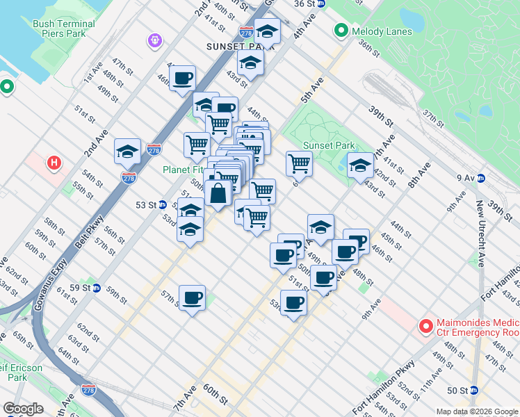 map of restaurants, bars, coffee shops, grocery stores, and more near 534 48th Street in Brooklyn