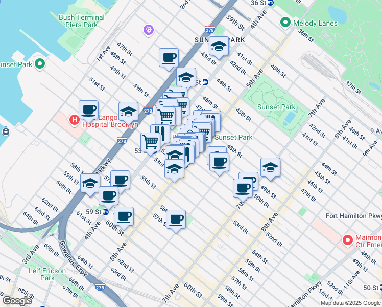 map of restaurants, bars, coffee shops, grocery stores, and more near 450 50th Street in Brooklyn
