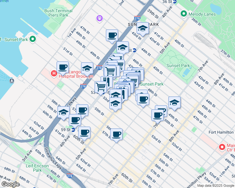 map of restaurants, bars, coffee shops, grocery stores, and more near 450 50th Street in Brooklyn