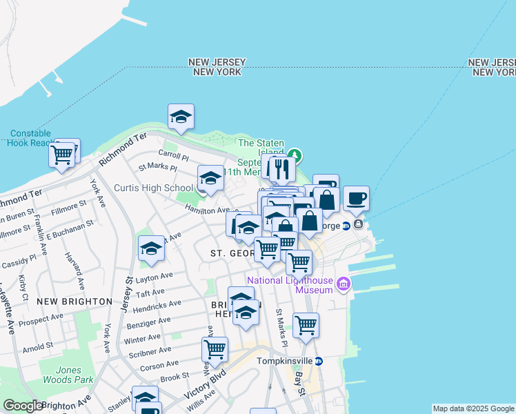 map of restaurants, bars, coffee shops, grocery stores, and more near 37 Hamilton Avenue in Staten Island