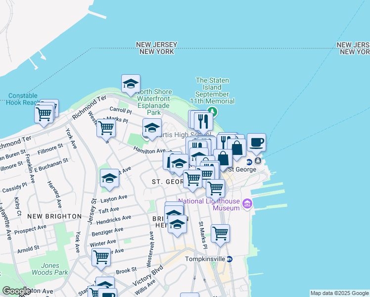 map of restaurants, bars, coffee shops, grocery stores, and more near 37 Hamilton Avenue in Staten Island