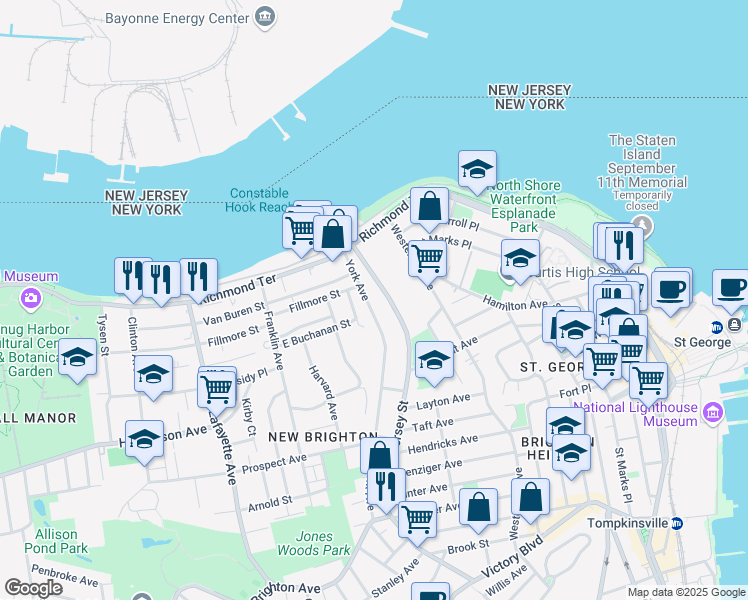 map of restaurants, bars, coffee shops, grocery stores, and more near 81 Jersey Street in Staten Island