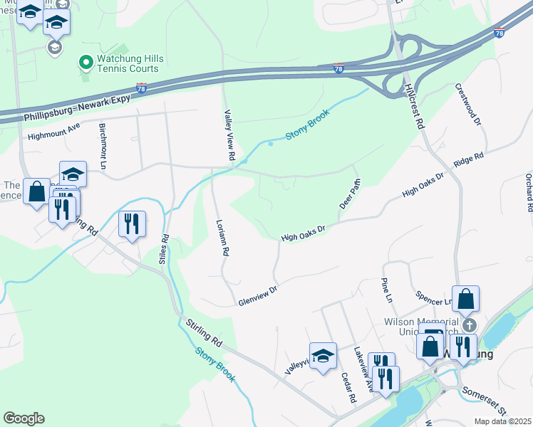 map of restaurants, bars, coffee shops, grocery stores, and more near 5 Klinger Lane in Warren