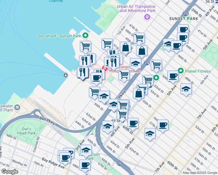 map of restaurants, bars, coffee shops, grocery stores, and more near 227 57th Street in Brooklyn