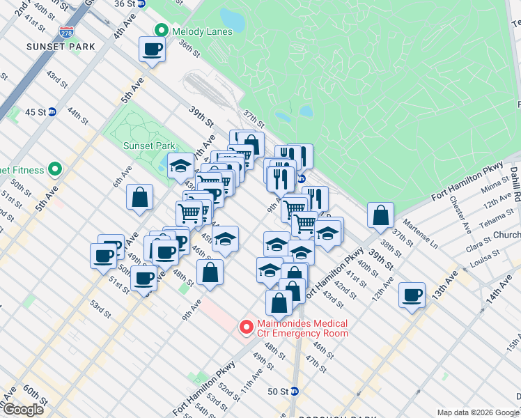 map of restaurants, bars, coffee shops, grocery stores, and more near in Brooklyn