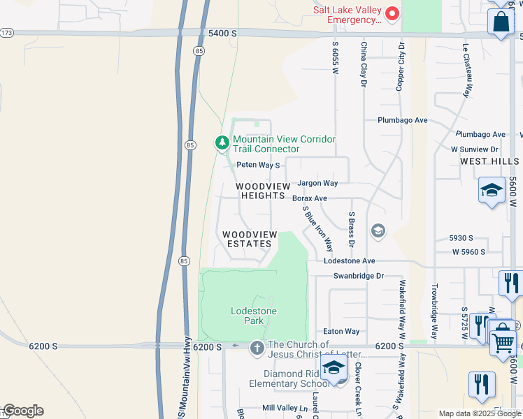 map of restaurants, bars, coffee shops, grocery stores, and more near 5806 Far Vista Drive in Kearns