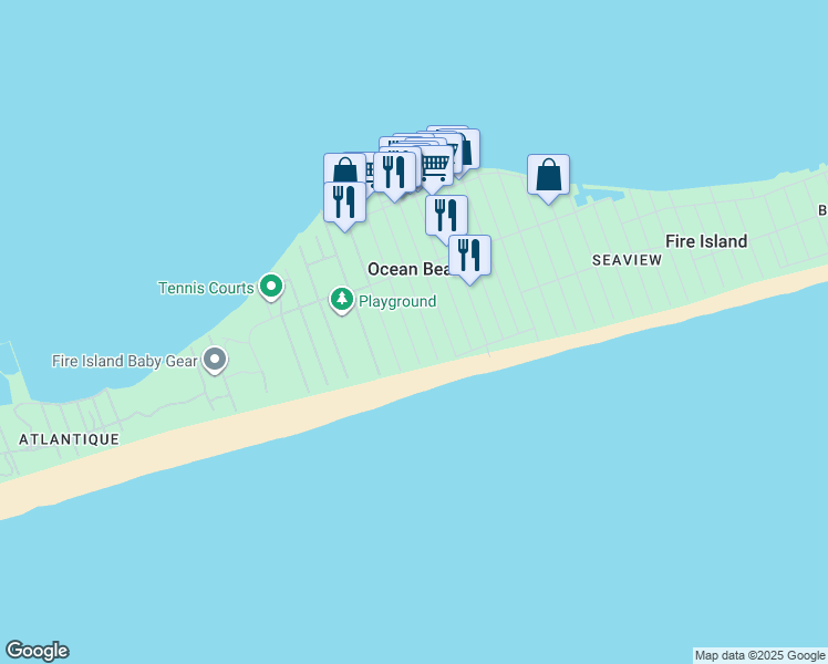 map of restaurants, bars, coffee shops, grocery stores, and more near 115 Ocean Road in Ocean Beach