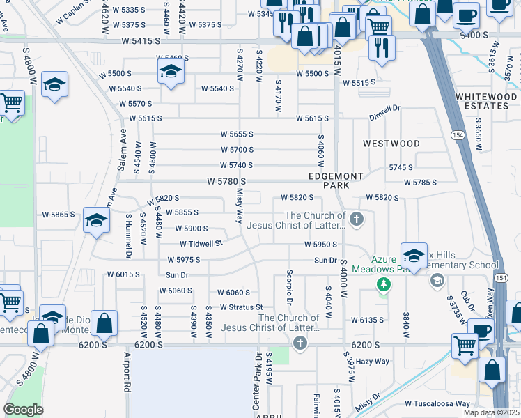 map of restaurants, bars, coffee shops, grocery stores, and more near 4220 West 5855 South in Salt Lake City