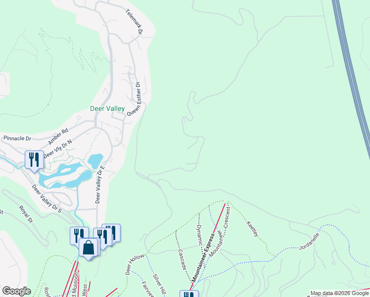 map of restaurants, bars, coffee shops, grocery stores, and more near 3438 Snow Top Court in Park City